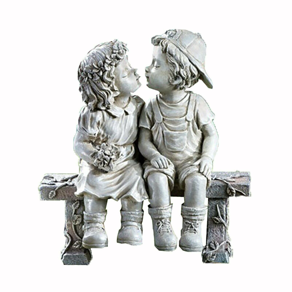 (C) Garden Kissing Kids Ornaments Boy and Girl Statue Sculpture Outdoor Home Decor