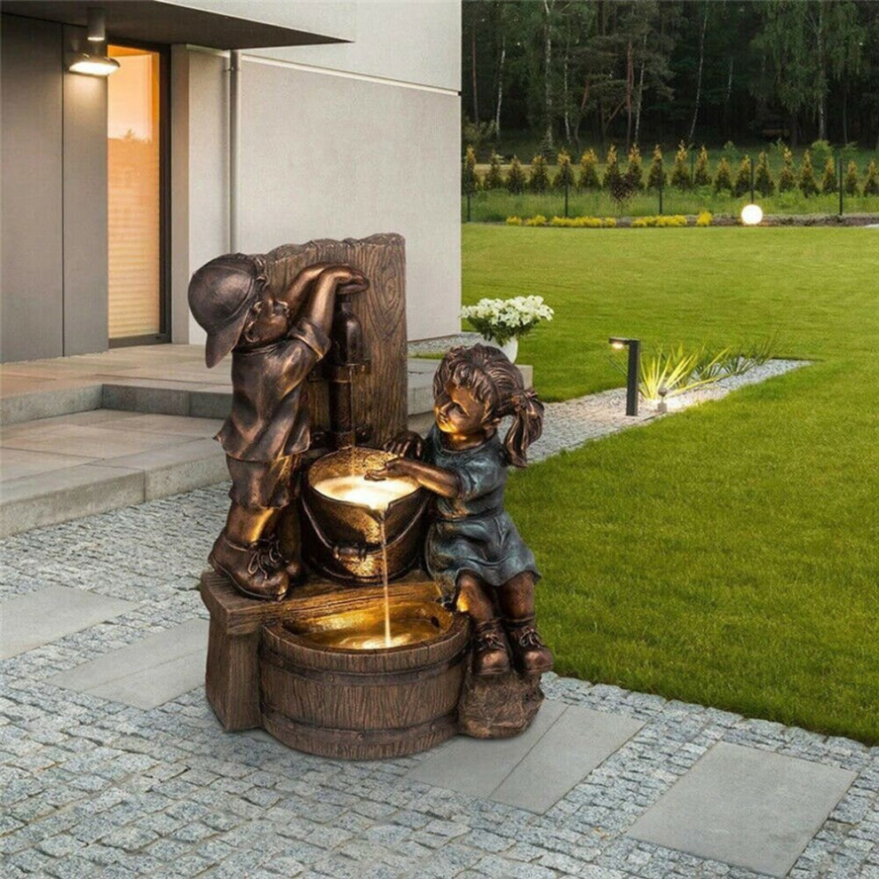 (A) Crafts Statues Garden Ornaments Outdoor Decor Kissing Kids Boy and Girl Statue