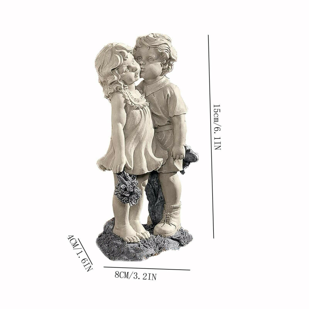 (A) Garden Kissing Kids Ornaments Boy and Girl Statue Sculpture Outdoor Home Decor