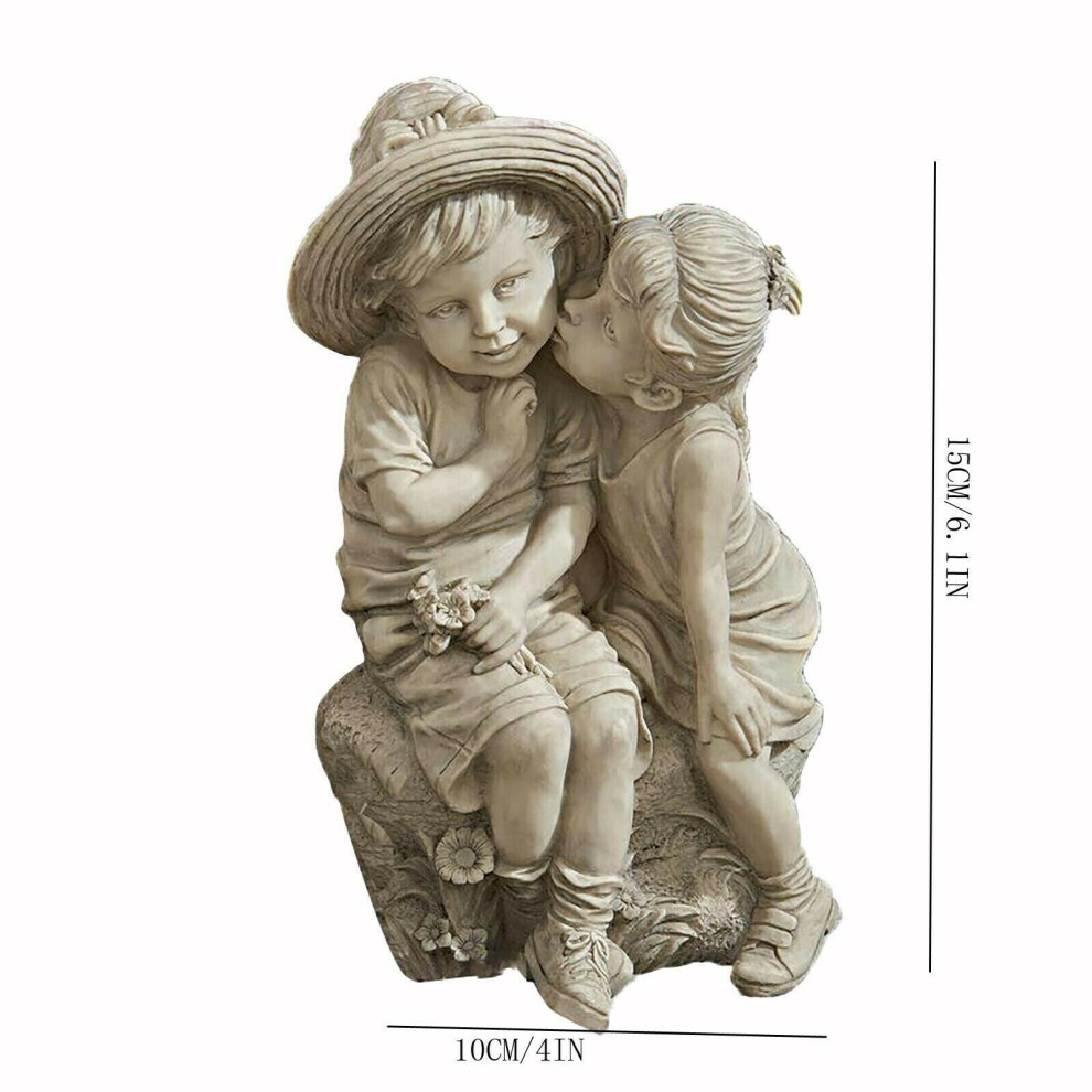 (B) Garden Kissing Kids Ornaments Boy and Girl Statue Sculpture Outdoor Home Decor