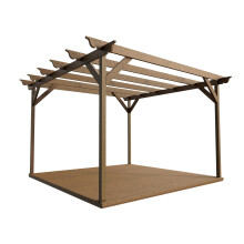(Rustic Brown, 4.2m x 4.2m (with 4 posts)) Pergola and decking kit (Ovolo design)