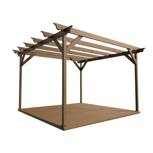 (Rustic Brown, 4.2m x 4.2m (with 4 posts)) Pergola and decking kit (Ovolo design)