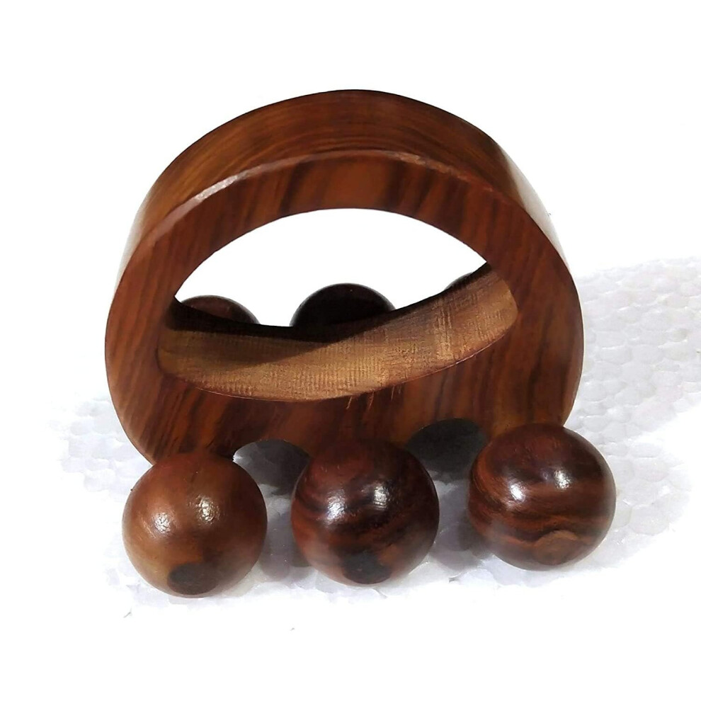 Brown Wooden Manual Back Massager For Pain Relief Body Massage Roller