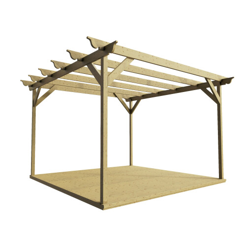 (Rustic Brown, 4.2m x 4.2m (with 4 posts)) Pergola and decking kit (Ovolo design) 1