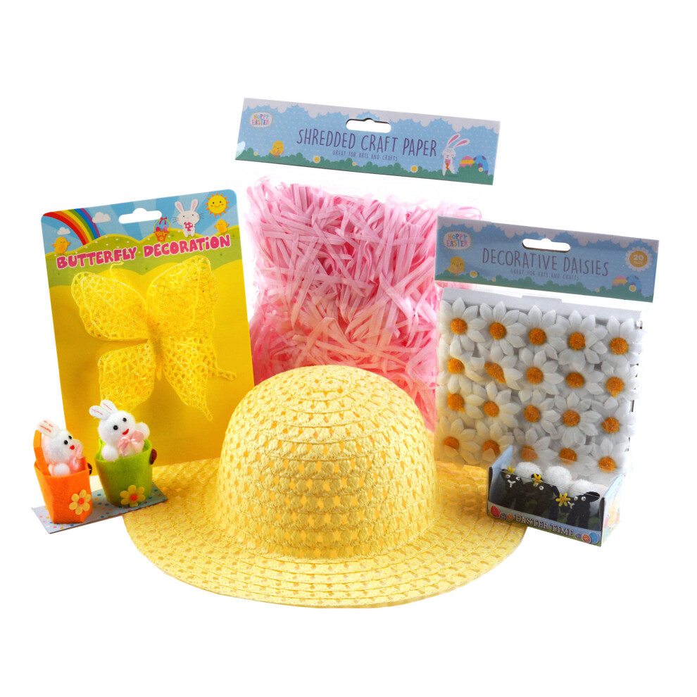 Girls Make Your Own Easter Bonnet Hat Complete 6 Piece Making Kit - Yellow Butterfly