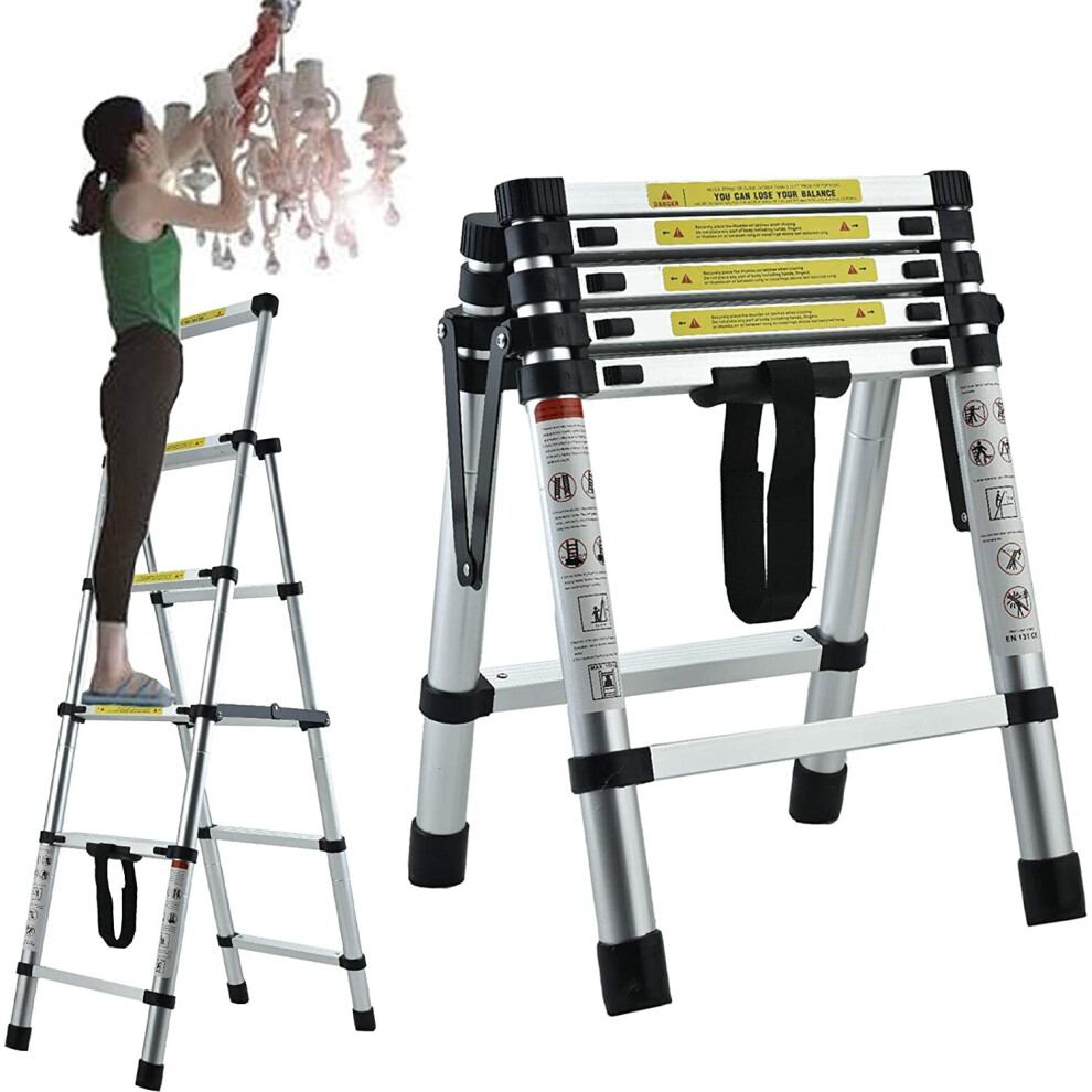 (1.4+1.7m/(4+5 Steps)) A-Frame Household Step Ladder Folding Telescopic Ladder Multi-Purpose Aluminium