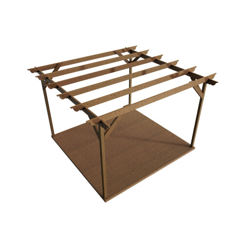(Rustic Brown, 4.2m x 4.2m (with 4 posts)) Pergola and decking kit (Ovolo design) 2