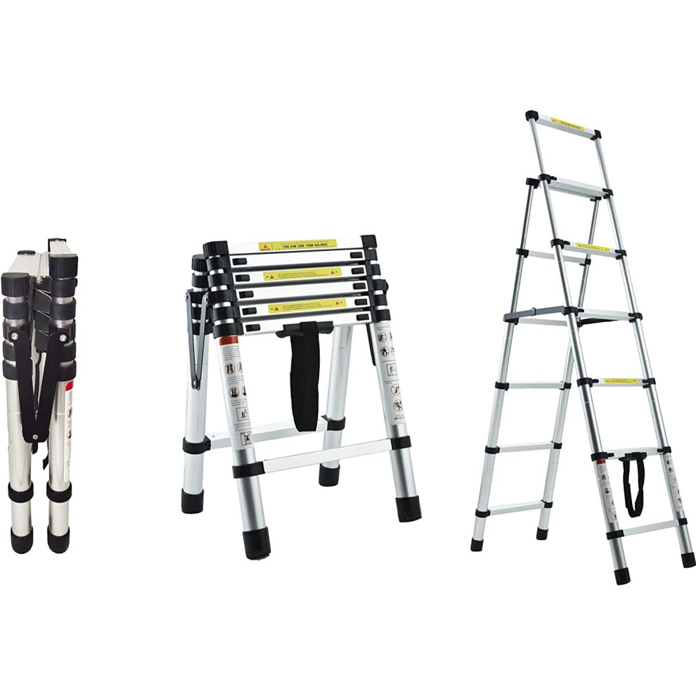 (1.7+2m/(5+6 Steps)) A-Frame Household Step Ladder Folding Telescopic Ladder Multi-Purpose Aluminium