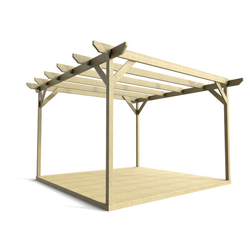 (Light Green (Natural), 3.6m x 3.6m (with 4 posts)) Pergola and decking kit (Chamfered design) 1