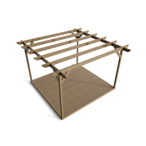 (Light Green (Natural), 3.6m x 3.6m (with 4 posts)) Pergola and decking kit (Chamfered design) 2