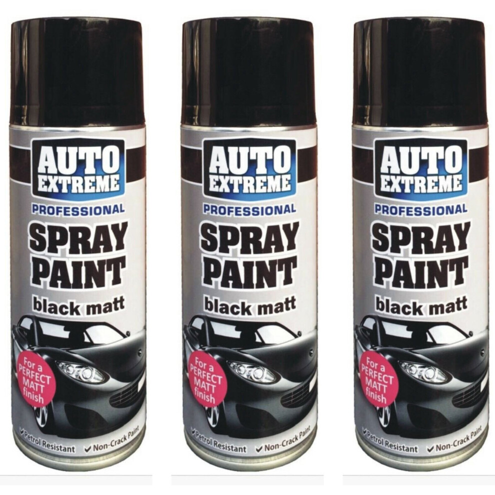 3 x 400ml Black Matt Spray Paint Auto Extreme DIY Wood Metal Art Craft