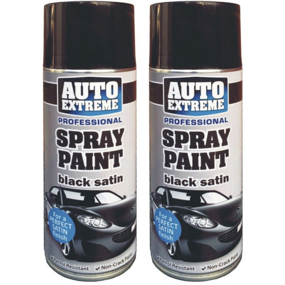 2 x 400ml Aerosol Spray Paint Black Satin Metal Wood Plastic