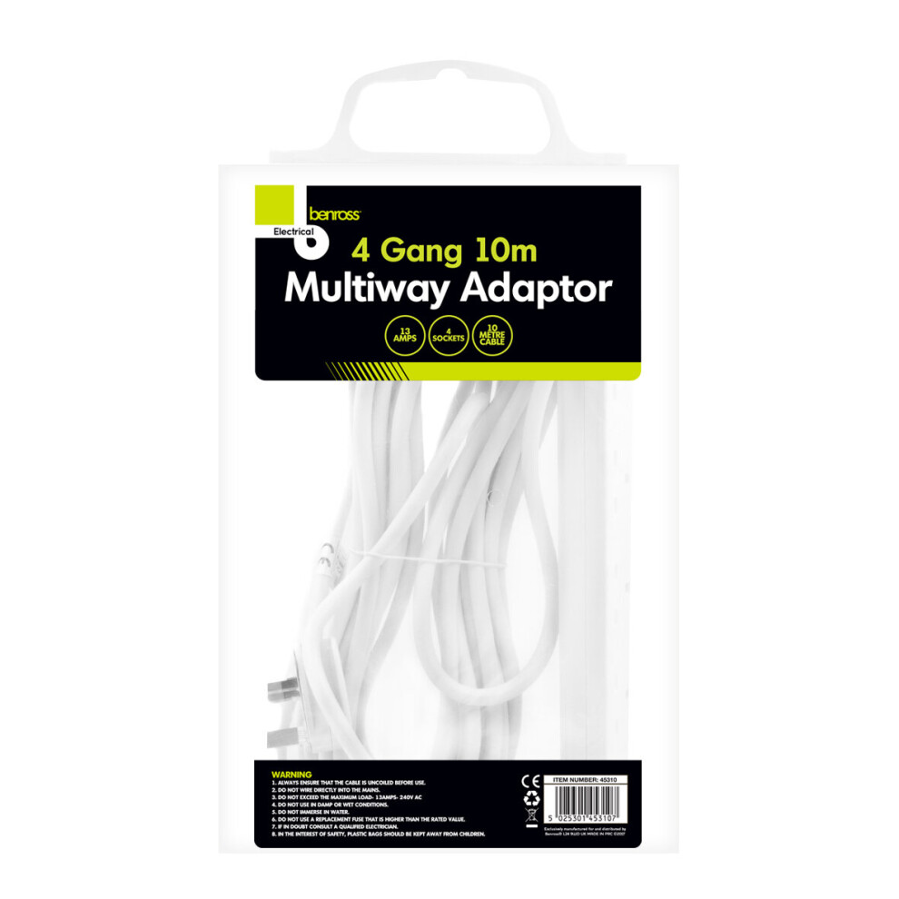 (10 Metres) Benross 4-Way Extension Leads / 13 Amps 5025301453107