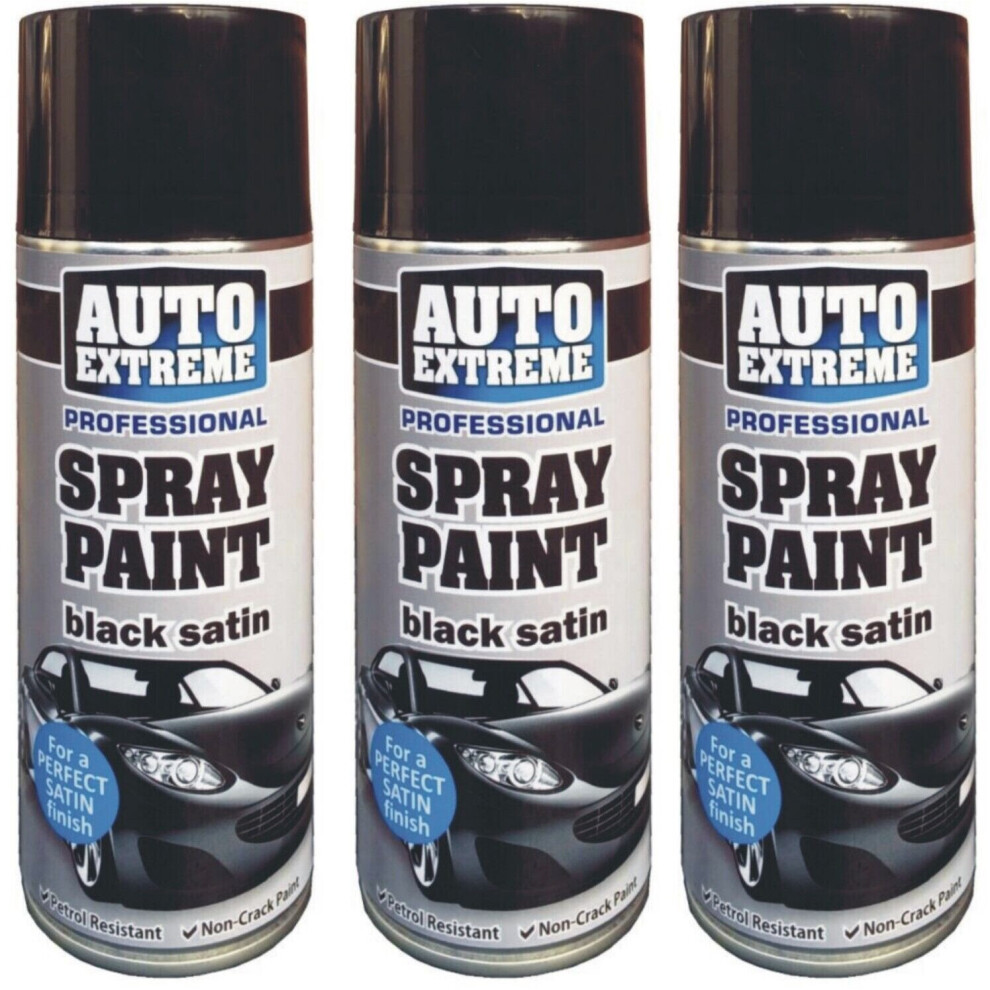 3 x 400ml  Aerosol Spray Paint Satin Van Bike Metal Wood Plastic