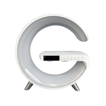 (White, 1) Smart Bluetooth Speaker Wireless Charger Bedside Table Lamp Alarm Clock