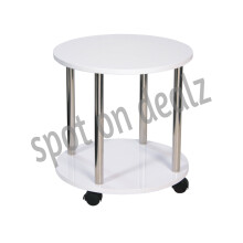 Small Sofa Side Table Coffee Round 2 Tier Shelf Unit Living Room White