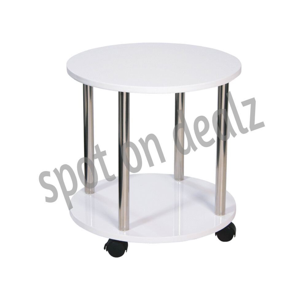 Small Sofa Side Table Coffee Round 2 Tier Shelf Unit Living Room White