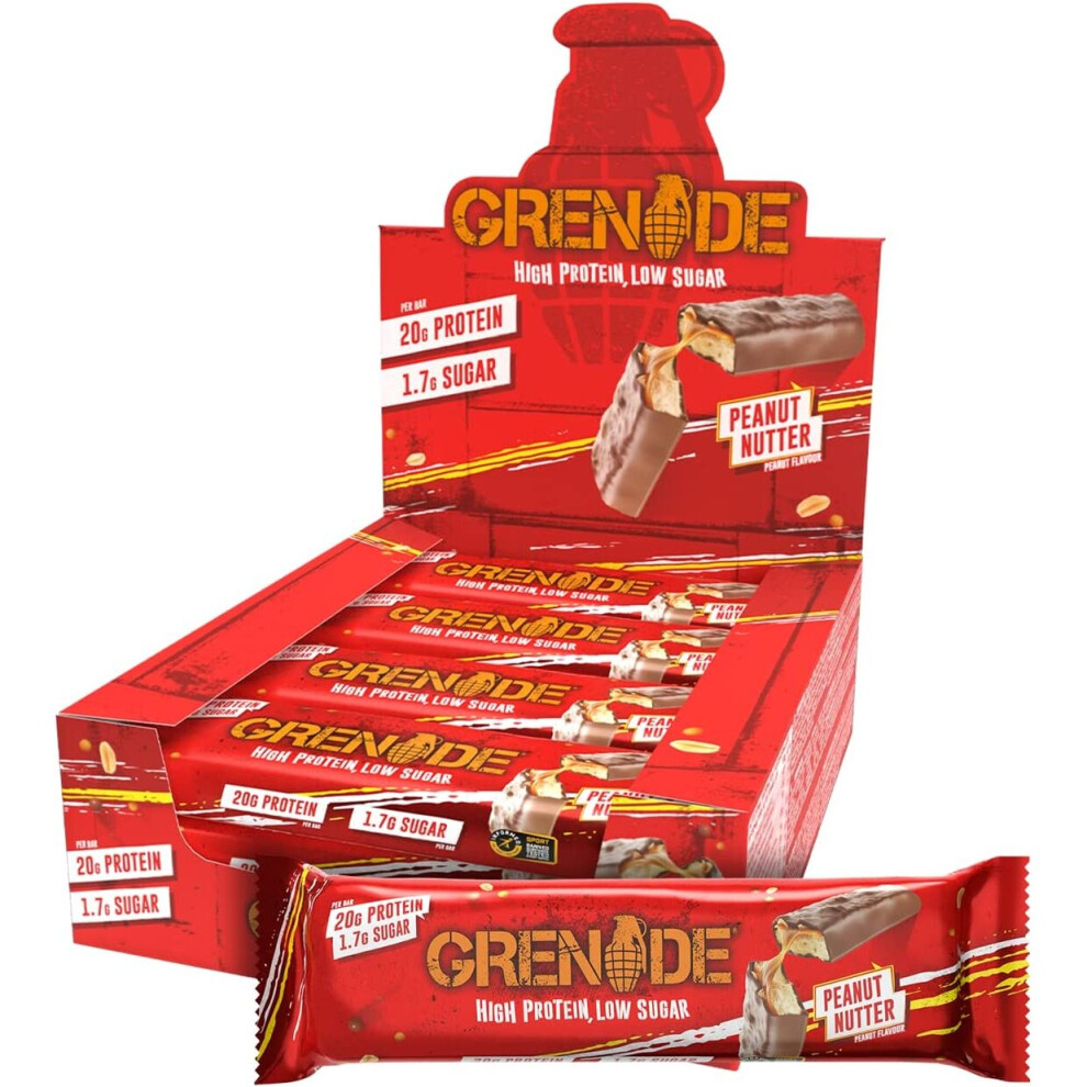 Grenade High Protein and Low Carb Bar, 12 x 60 g - Peanut Nutter 