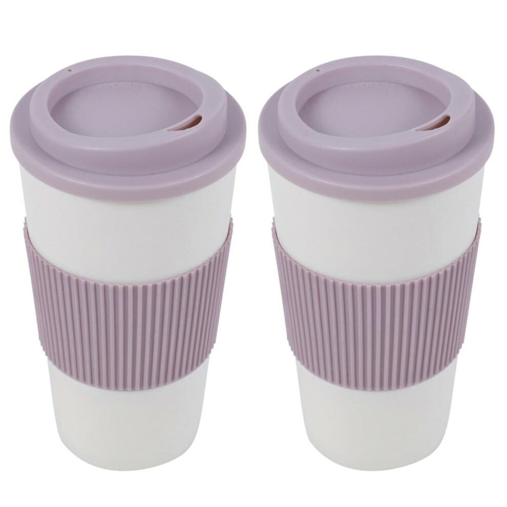 (Pink, 2) 450ml Double Wall Drinking Cup Warm Coffee Tea Travel Reusable Mug Screw On Lid