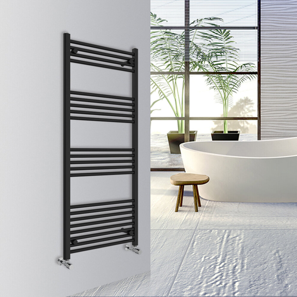 Warmehaus (, 1400X600mm) Straight Bathroom Heated Towel Rail Warmer Radiator Central Heating Black