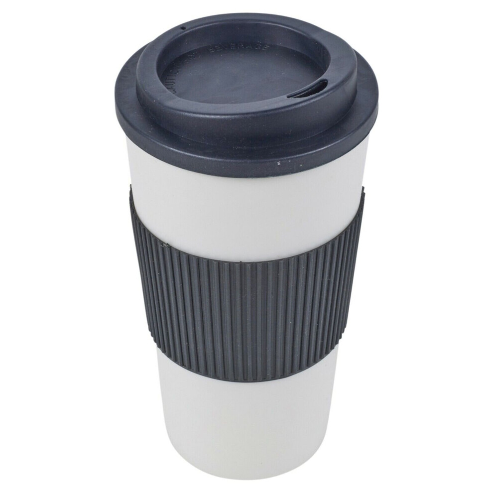 (Black, 1) 450ml Double Wall Drinking Cup Warm Coffee Tea Travel Reusable Mug Screw On Lid