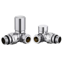 WarmeHaus 15mm Round Head Corner Radiator Valves Angled Towel Rail Valve + Lockshield Valve Chrome