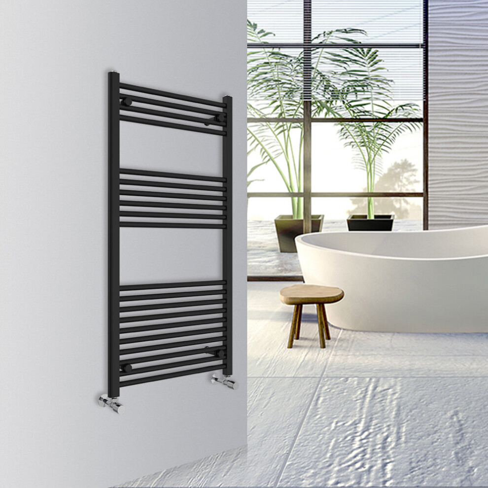 (Black, 1200X600mm) Warmehaus Straight Bathroom Heated Towel Rail Warmer Radiator Central Heating 5063021957864