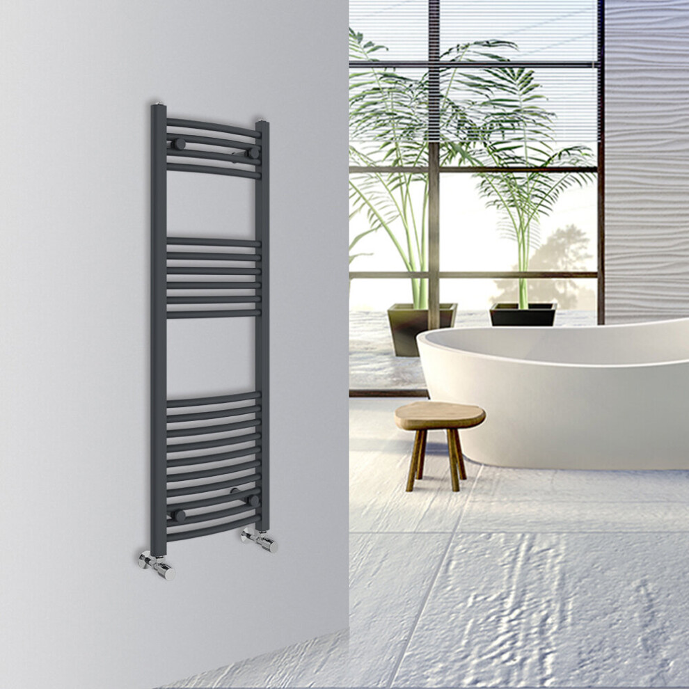 (Anthracite, 1200x400mm) Warmehaus Curved Bathroom Heated Towel Rail Warmer Radiator Central Heating