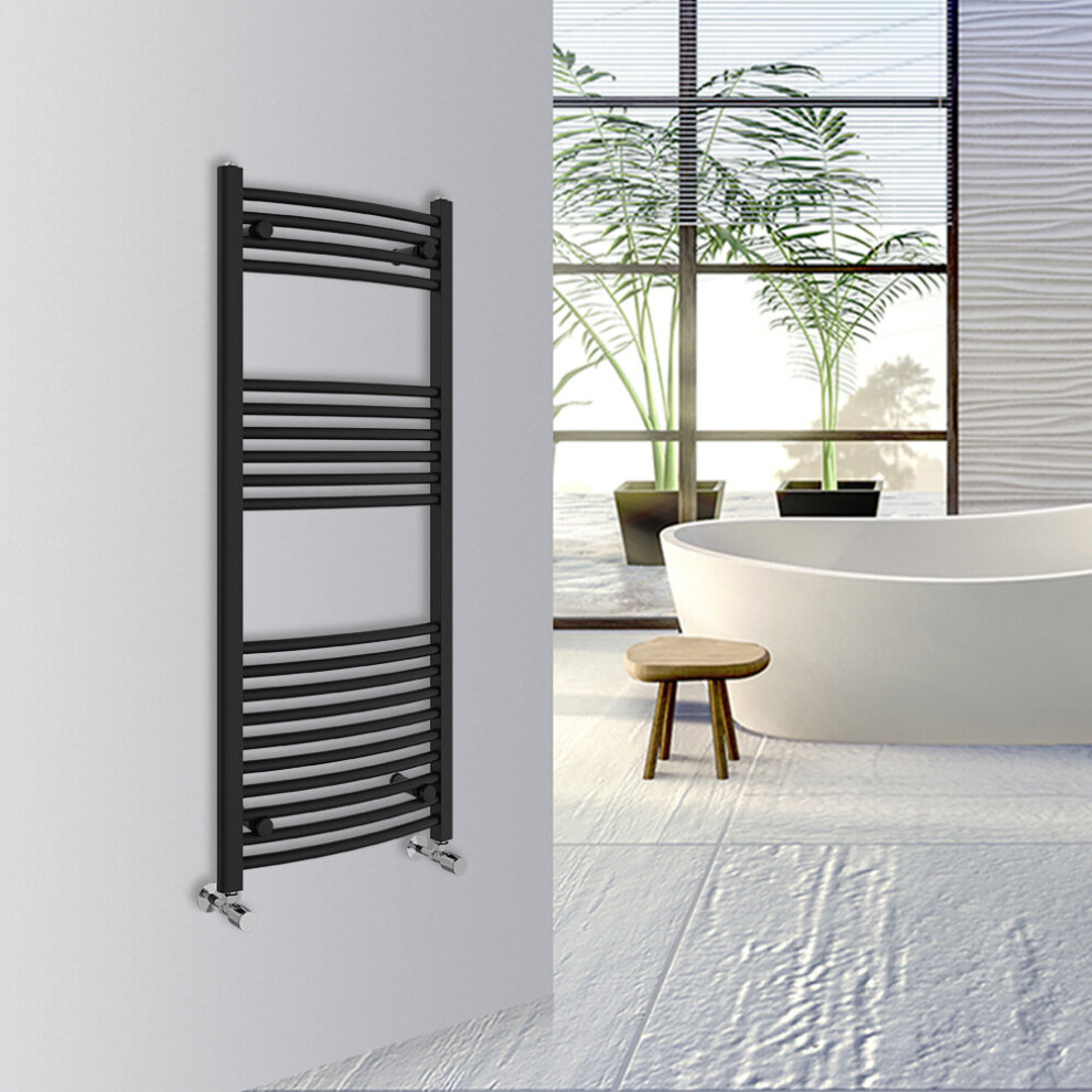 (Black, 1200x500mm) Warmehaus Curved Bathroom Heated Towel Rail Warmer Radiator Central Heating