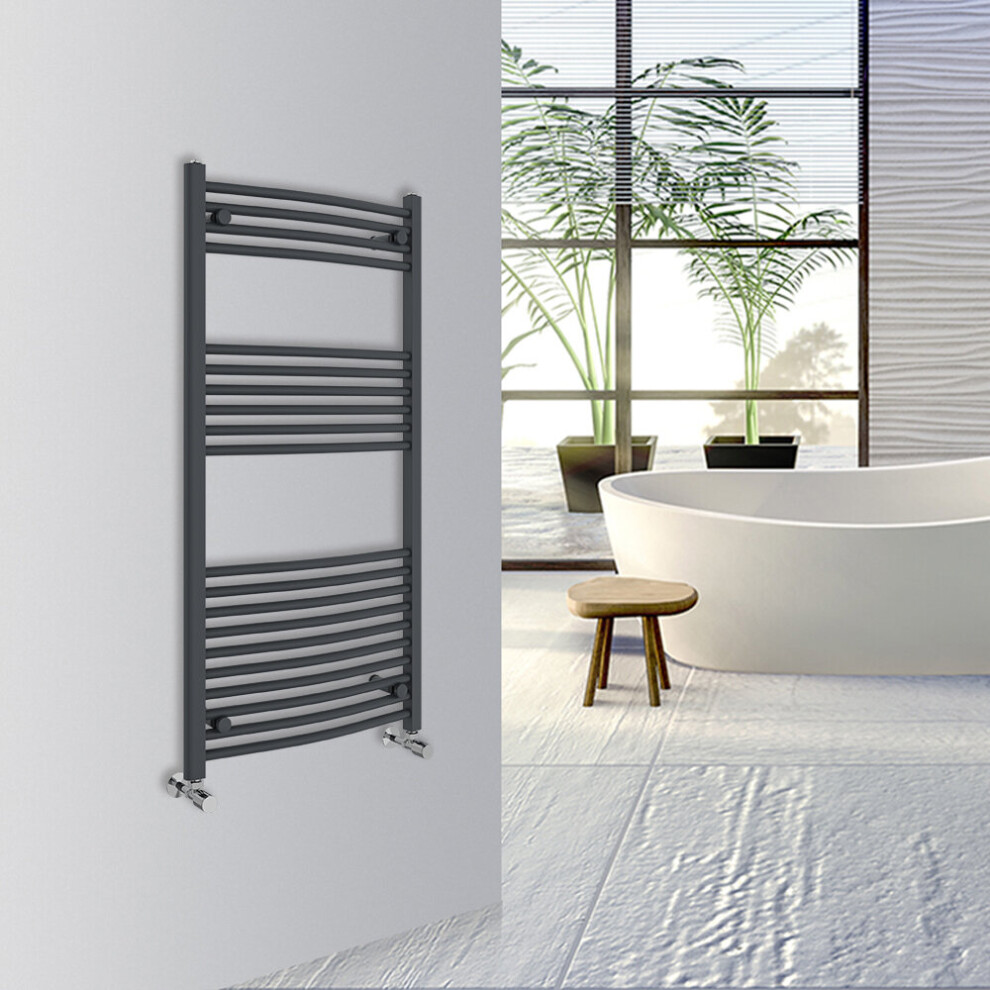 (Anthracite, 1200x600mm) Warmehaus Curved Bathroom Heated Towel Rail Warmer Radiator Central Heating