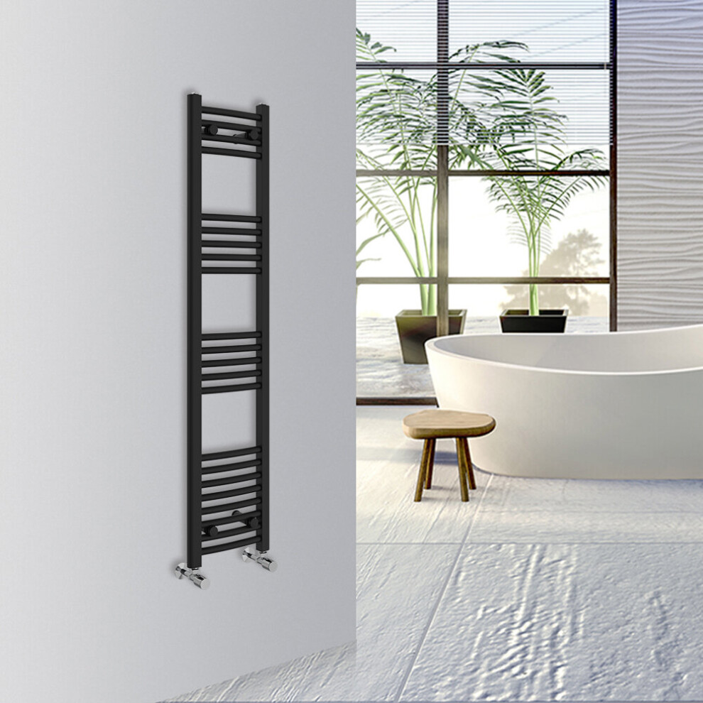 (Black, 1400x300mm) Warmehaus Curved Bathroom Heated Towel Rail Warmer Radiator Central Heating