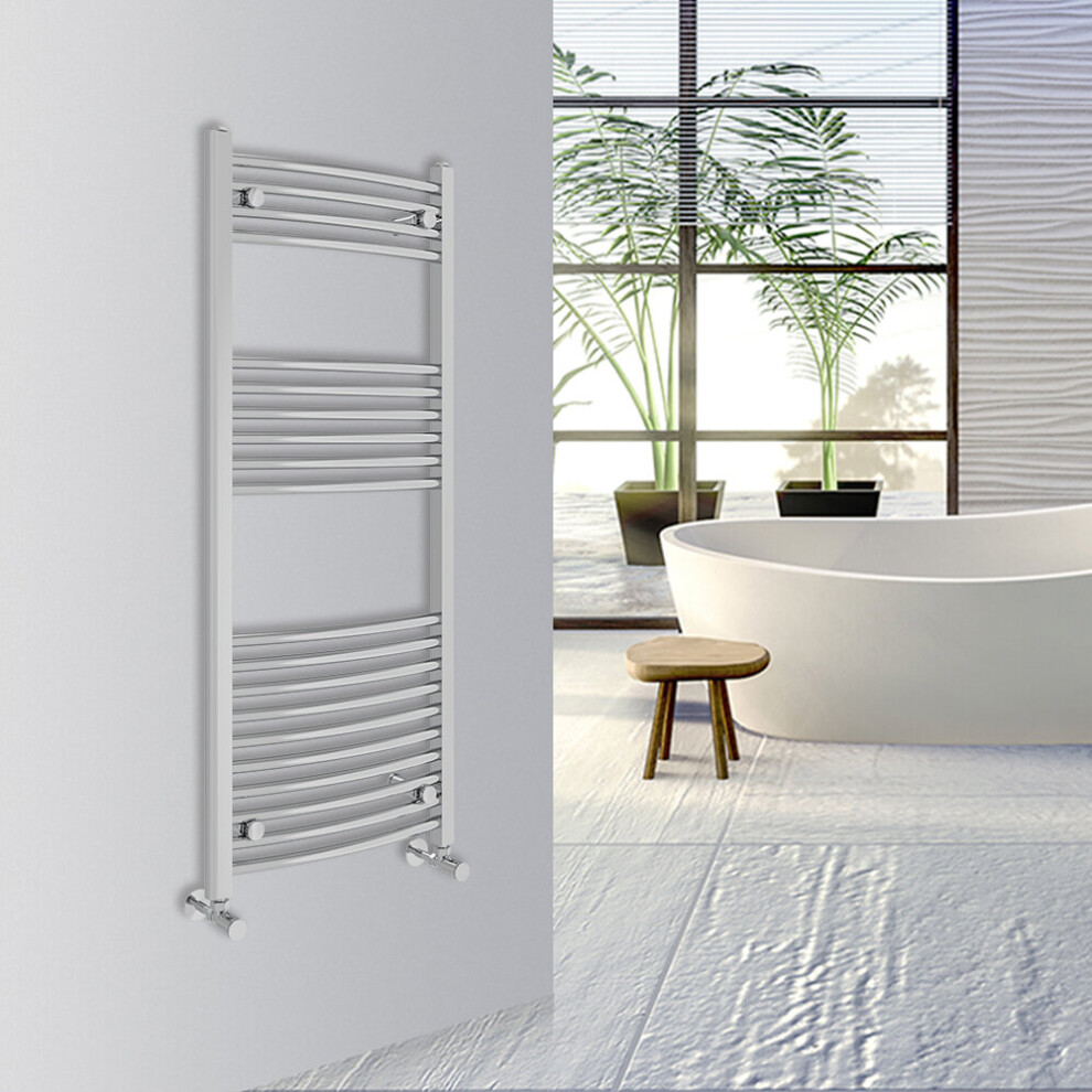 (Chrome, 1200x500mm) Warmehaus Curved Bathroom Heated Towel Rail Warmer Radiator Central Heating