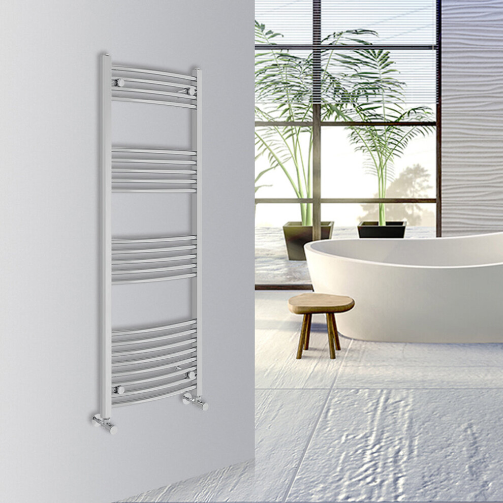 (Chrome, 1400x500mm) Warmehaus Curved Bathroom Heated Towel Rail Warmer Radiator Central Heating