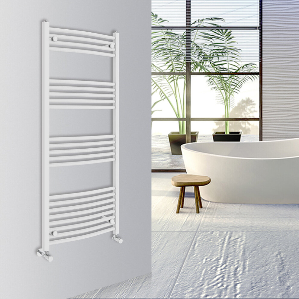 (White, 1400x600mm) Warmehaus Curved Bathroom Heated Towel Rail Warmer Radiator Central Heating