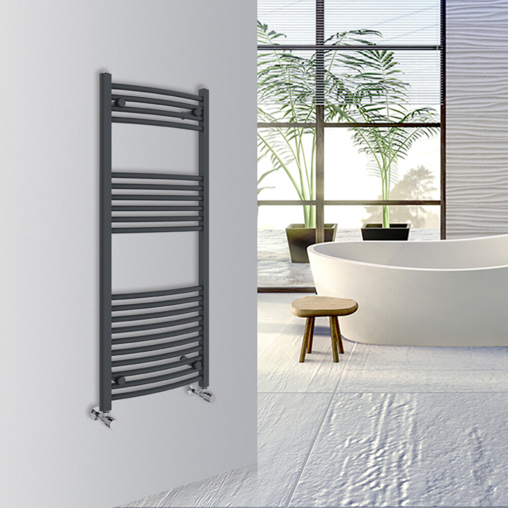 (Anthracite, 1200x500mm) Warmehaus Curved Bathroom Heated Towel Rail Warmer Radiator Central Heating