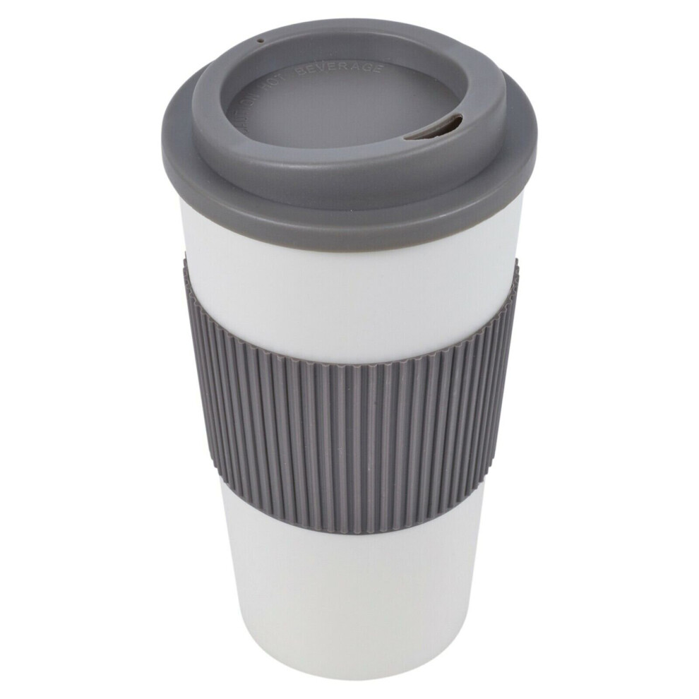 (Grey, 1) 450ml Double Wall Drinking Cup Warm Coffee Tea Travel Reusable Mug Screw On Lid