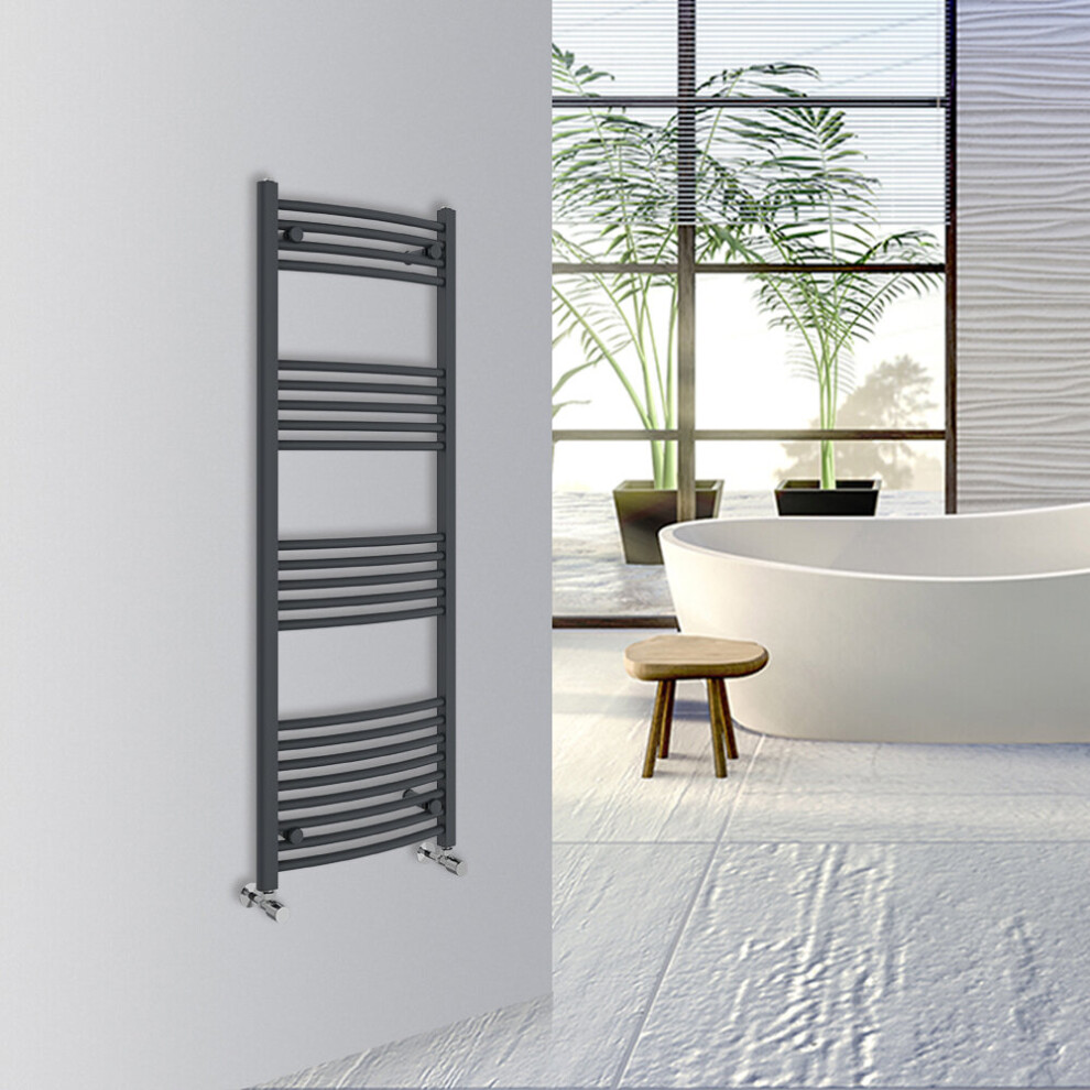 (Anthracite, 1400x500mm) Warmehaus Curved Bathroom Heated Towel Rail Warmer Radiator Central Heating