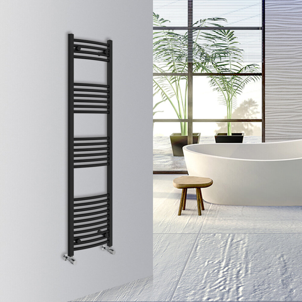 (Black, 1600x400mm) Warmehaus Curved Bathroom Heated Towel Rail Warmer Radiator Central Heating