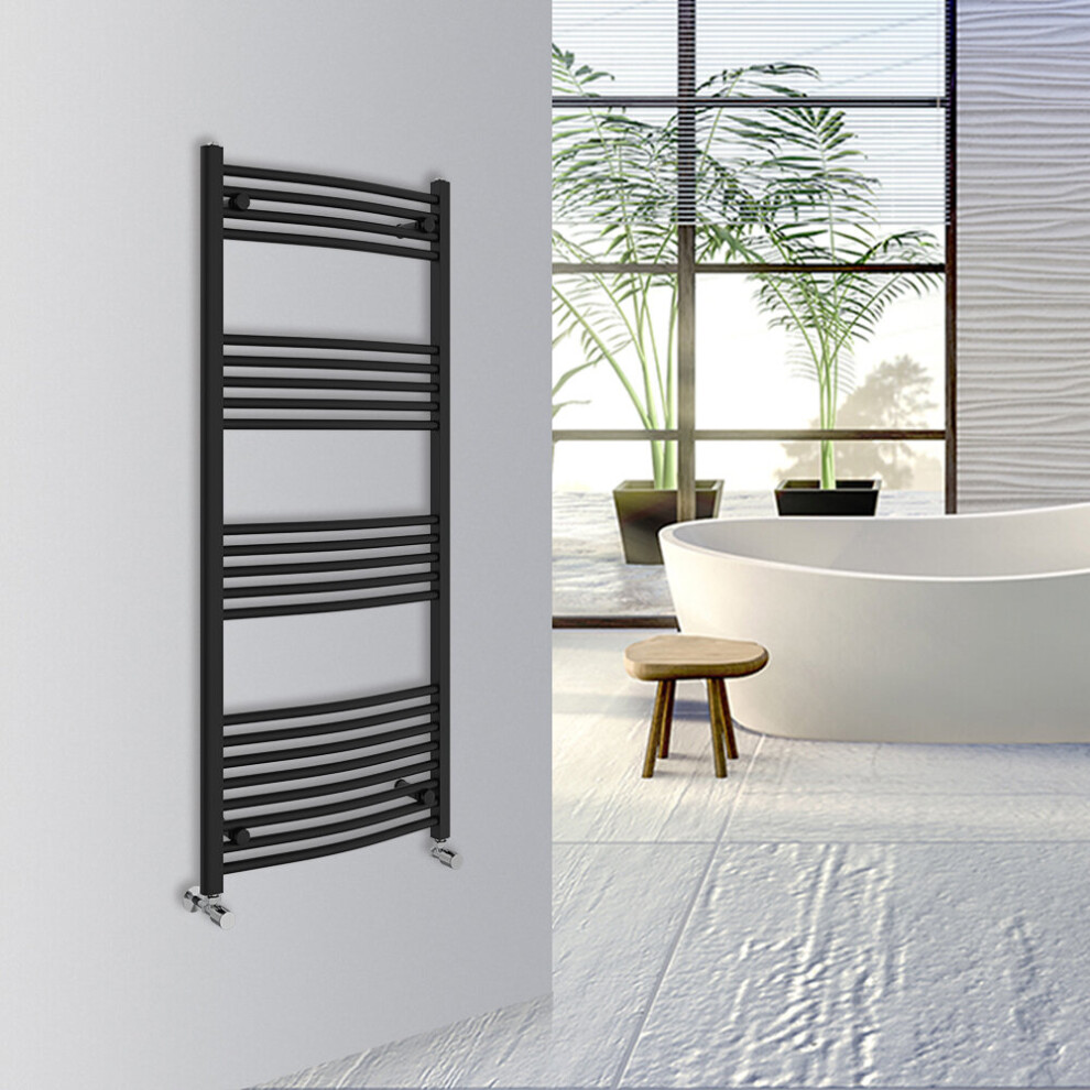 (Black, 1400x600mm) Warmehaus Curved Bathroom Heated Towel Rail Warmer Radiator Central Heating