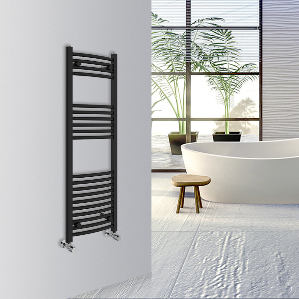 (Black, 1200x400mm) Warmehaus Curved Bathroom Heated Towel Rail Warmer Radiator Central Heating