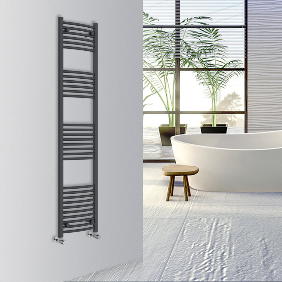 (Anthracite, 1800x400mm) Warmehaus Curved Bathroom Heated Towel Rail Warmer Radiator Central Heating