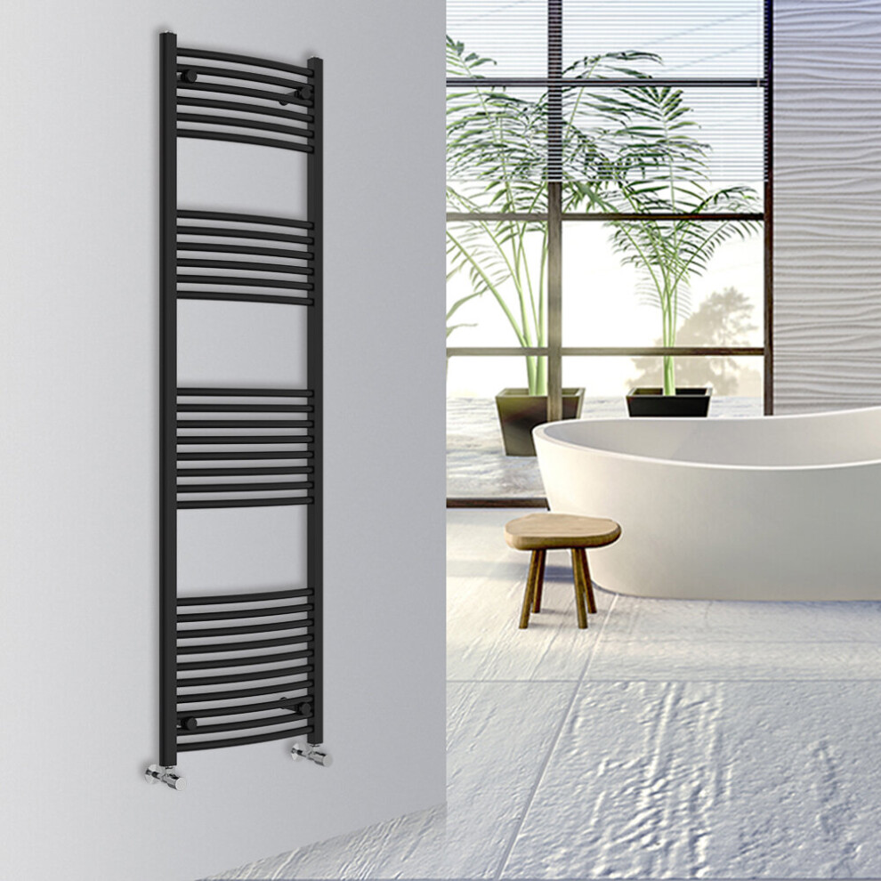 (Black, 1800x500mm) Warmehaus Curved Bathroom Heated Towel Rail Warmer Radiator Central Heating