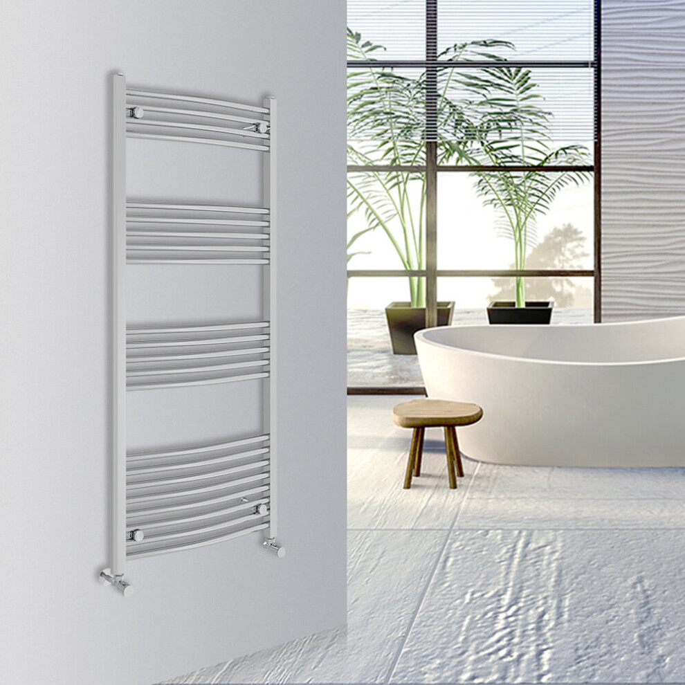 Warmehaus (Chrome, 1400X600mm) Curved Bathroom Heated Towel Rail Warmer Radiator Central Heating