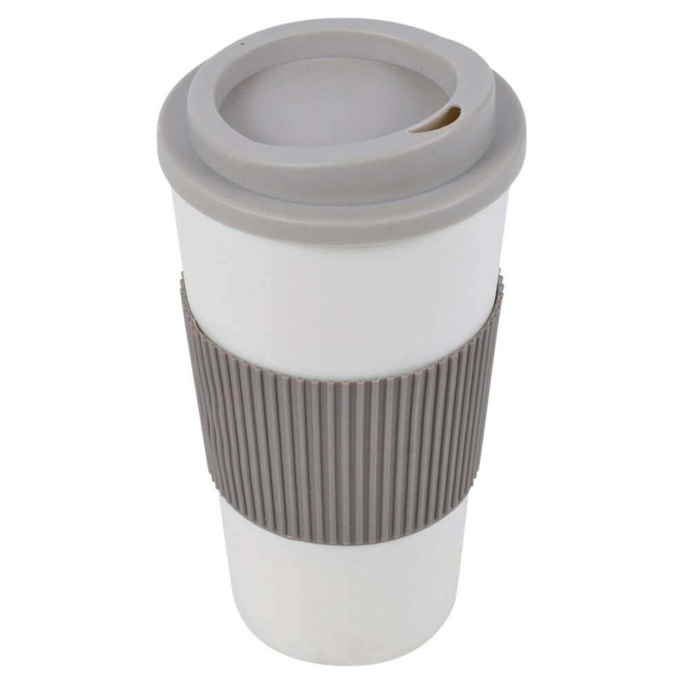 (Beige, 1) 450ml Double Wall Drinking Cup Warm Coffee Tea Travel Reusable Mug Screw On Lid