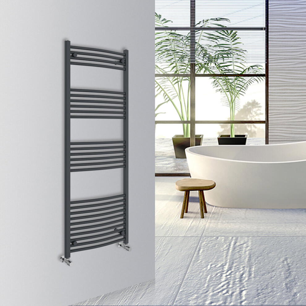 (Anthracite, 1600x600mm) Warmehaus Curved Bathroom Heated Towel Rail Warmer Radiator Central Heating