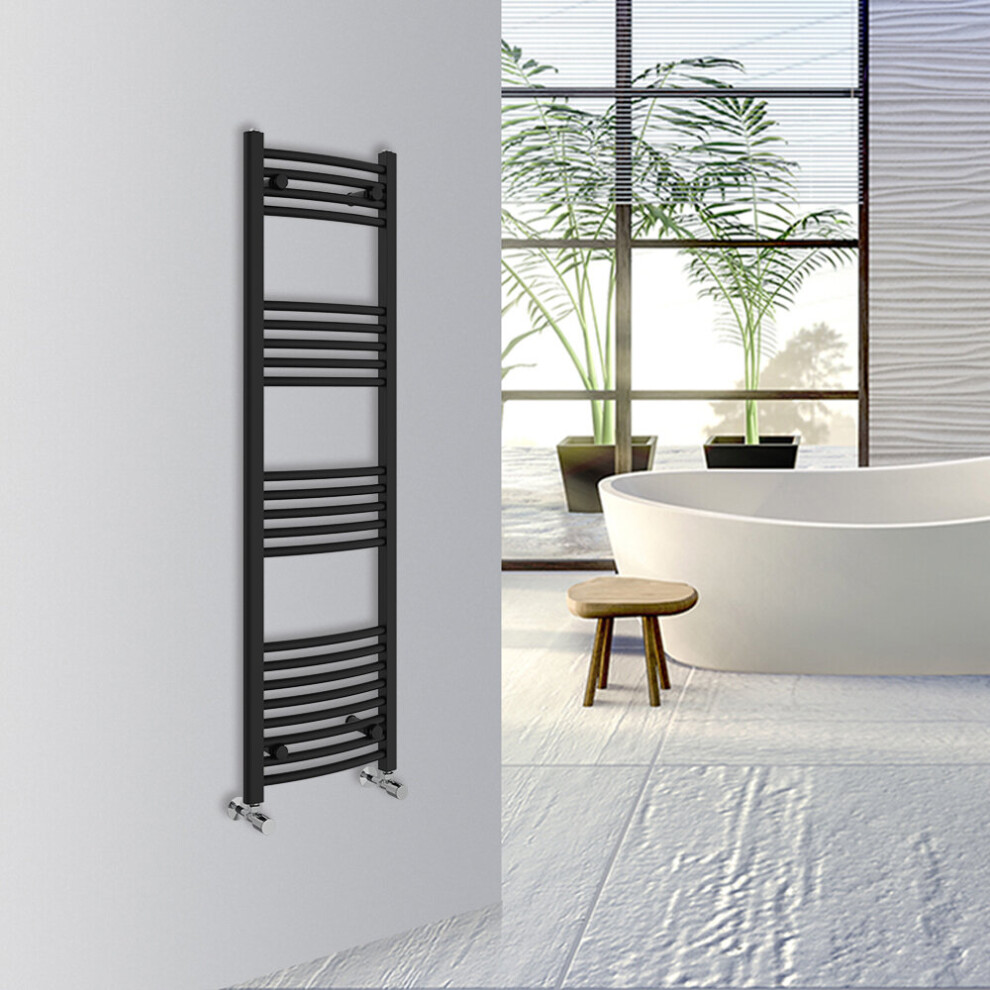 (Black, 1400x400mm) Warmehaus Curved Bathroom Heated Towel Rail Warmer Radiator Central Heating