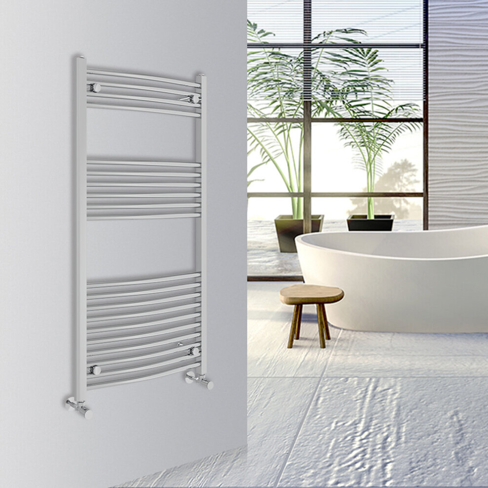 (Chrome, 1200x600mm) Warmehaus Curved Bathroom Heated Towel Rail Warmer Radiator Central Heating