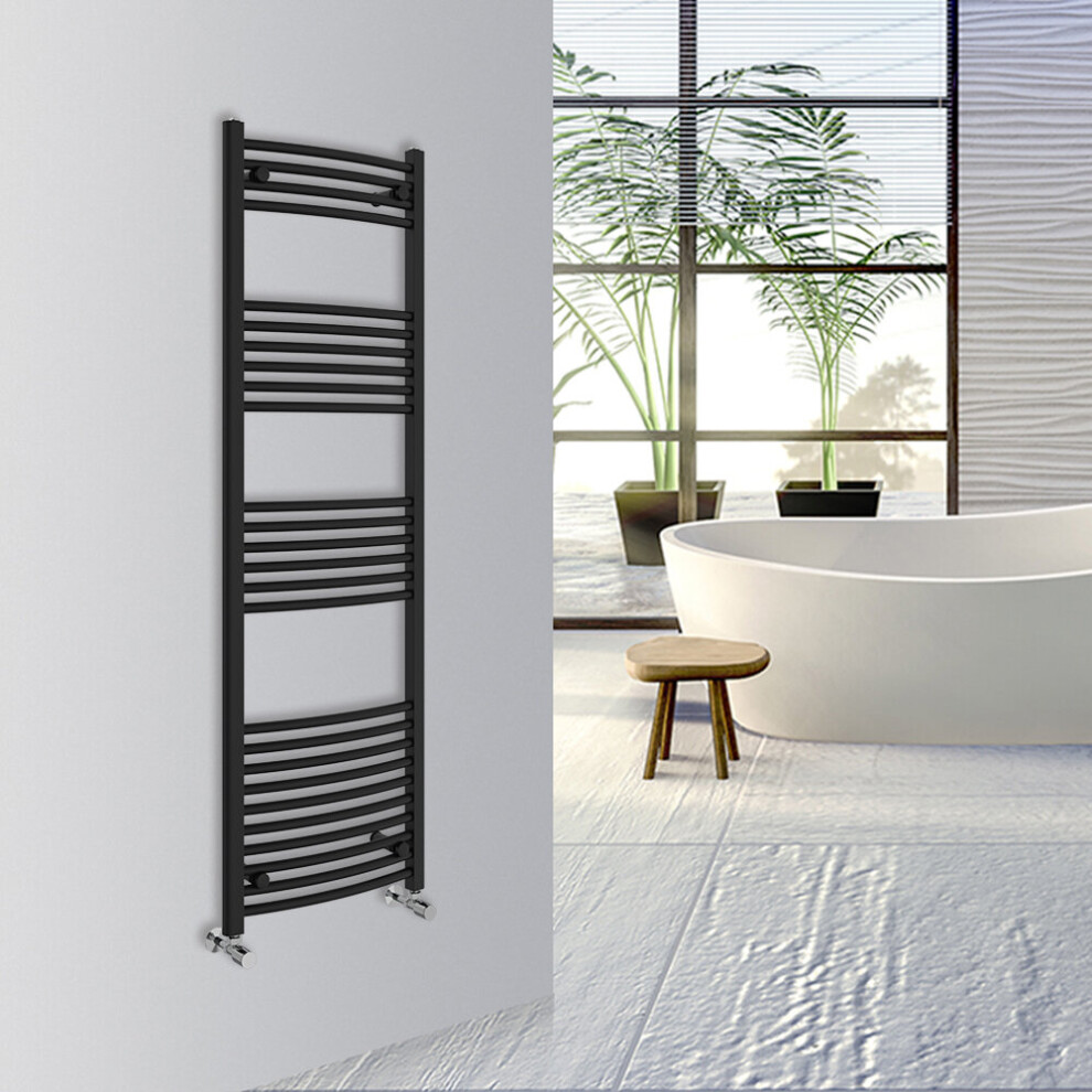 (Black, 1600x500mm) Warmehaus Curved Bathroom Heated Towel Rail Warmer Radiator Central Heating