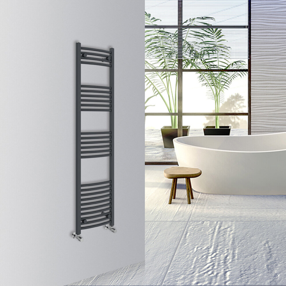 (Anthracite, 1600x400mm) Warmehaus Curved Bathroom Heated Towel Rail Warmer Radiator Central Heating