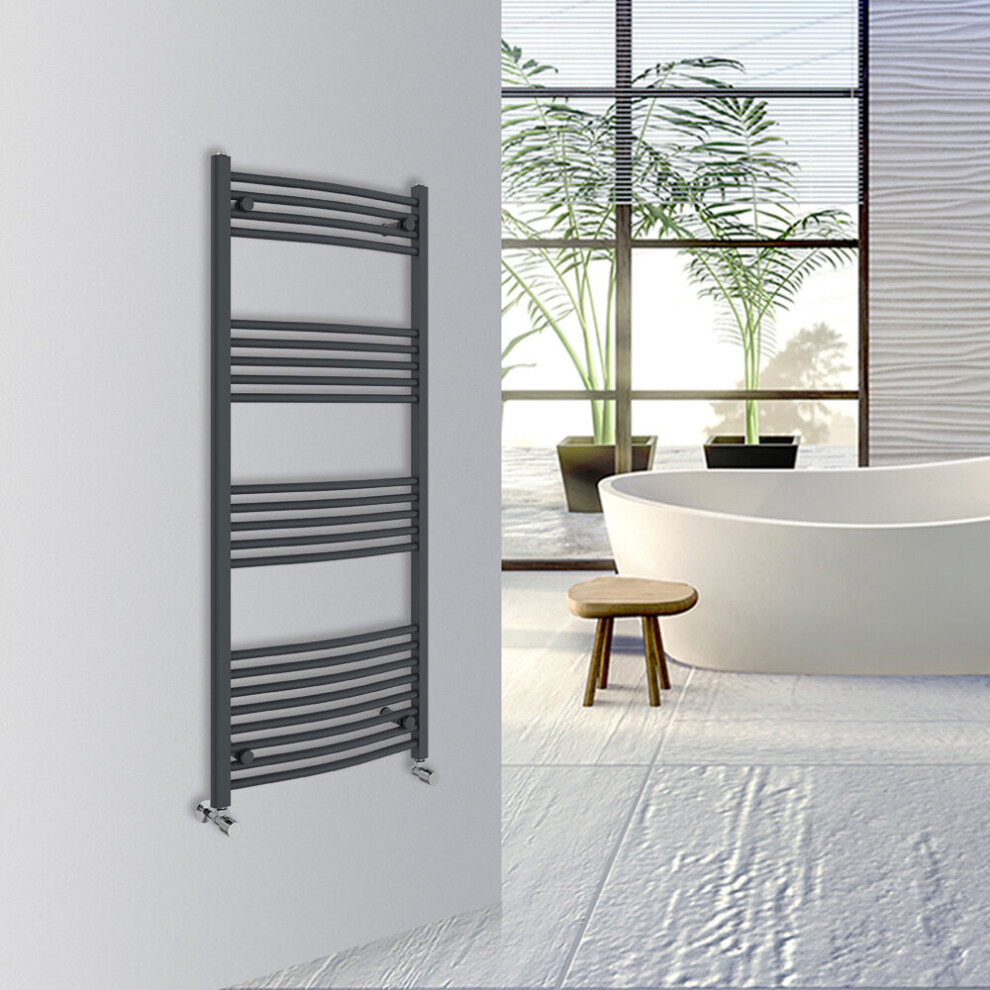 (Anthracite, 1400x600mm) Warmehaus Curved Bathroom Heated Towel Rail Warmer Radiator Central Heating